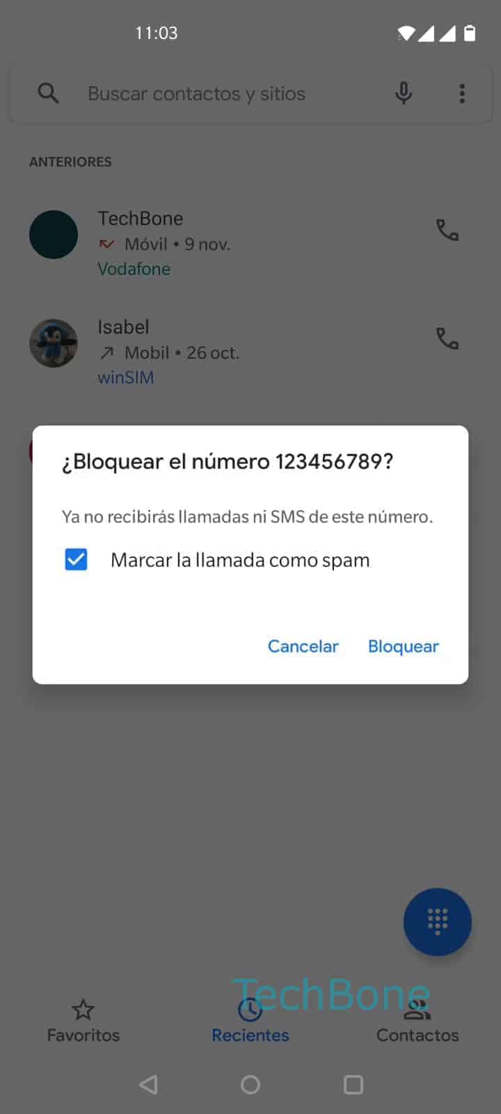 Bloquear un número de teléfono en la lista de llamadas