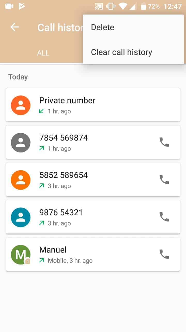 How to delete phone call history on android