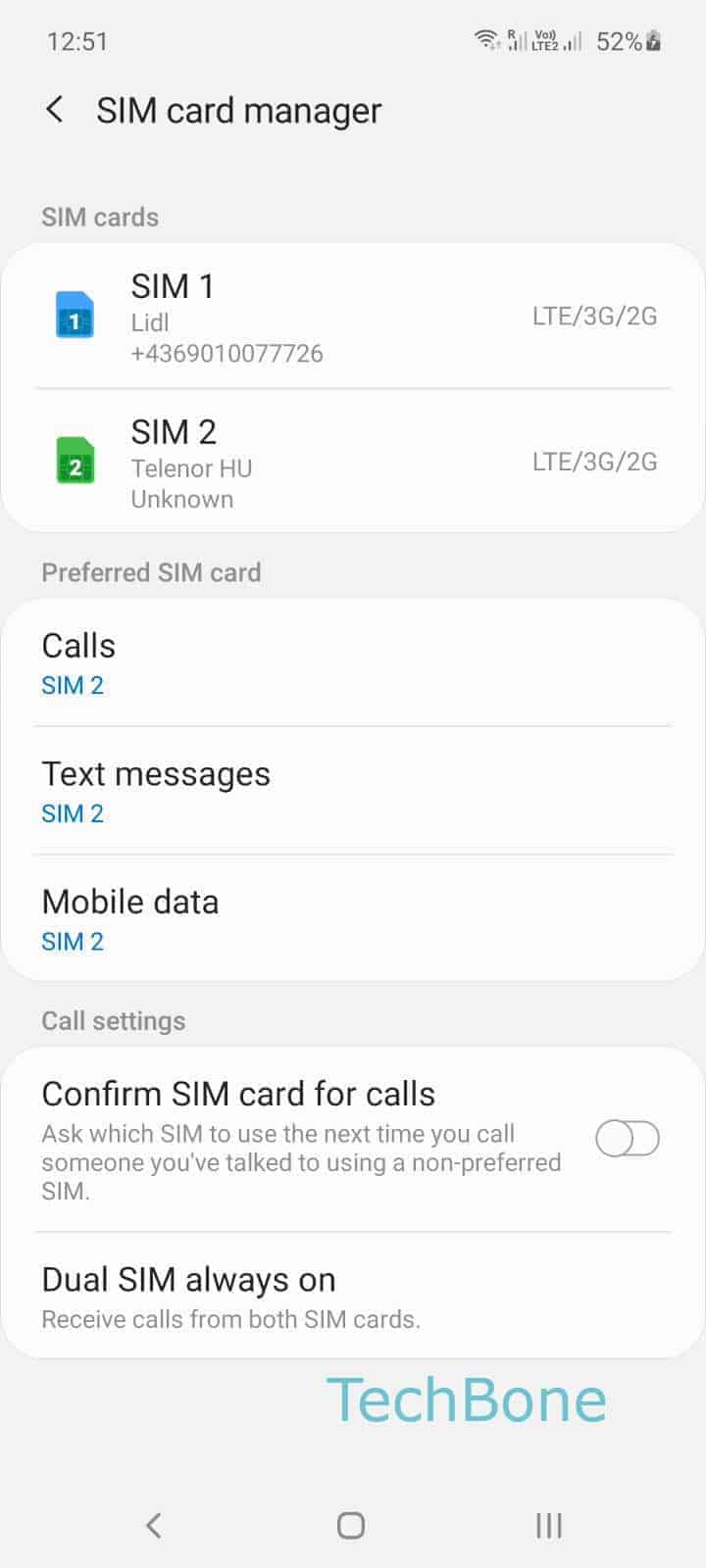 How to Set default SIM card for calls - Samsung Manual | TechBone