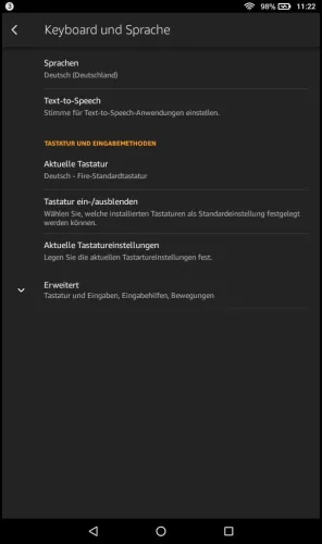 Amazon Fire Tablet Fire OS 6 Aktuelle Tastatureinstellungen