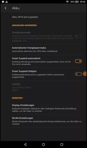 Amazon Fire Tablet Fire OS 6 Automatischer Energiesparmodus