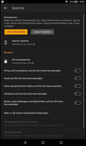 Amazon Fire Tablet Fire OS 6 Standardspeicherort ändern