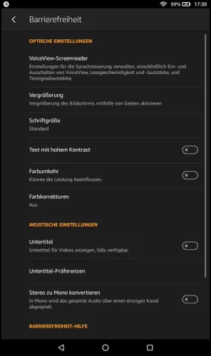 Amazon Fire Tablet Fire OS 6 Text mit hohem Kontrast