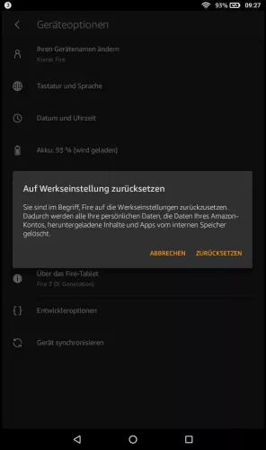 Amazon Fire Tablet Fire OS 6 Zurücksetzen