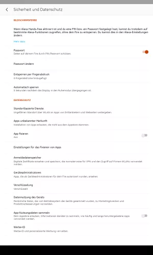Amazon Fire Tablet Fire OS 8 Passwort deaktivieren