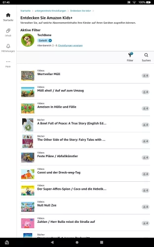 Amazon Kids Tablet Inhalt suchen