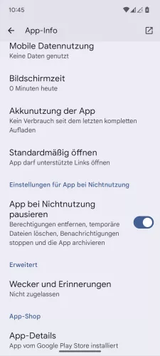 Android Android 15 Akkunutzung der App