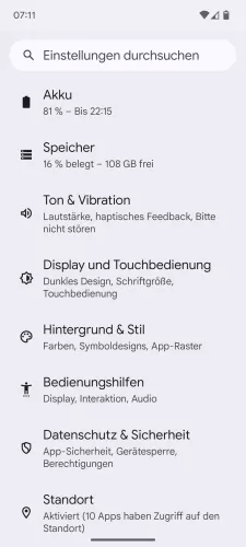 Android Android 15 Display und Touchbedienung