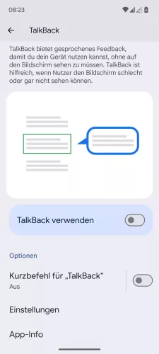 Android Android 15 Kurzbefehl für %22TalkBack%22 einschalten