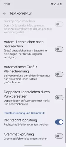 Android Android 15 Rechtschreibprüfung