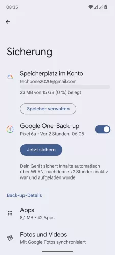 Android Android 15 Speicherplatz im Konto