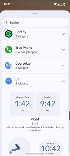 Android Android 15 Weltuhr-Widget wählen