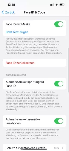 Apple iPhone iOS 17 Face ID zurücksetzen