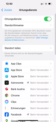 Apple iPhone iOS 17 Standorthinweise