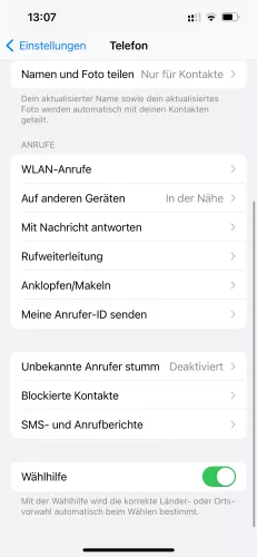 Apple iPhone iOS 17 Unbekannte Anrufer stumm