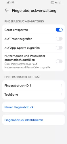 Huawei Android 10 - EMUI 12 Fingerabdruck wählen