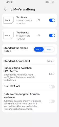 Huawei Android 10 - EMUI 12 Rufumleitung zwischen SIM-Karten