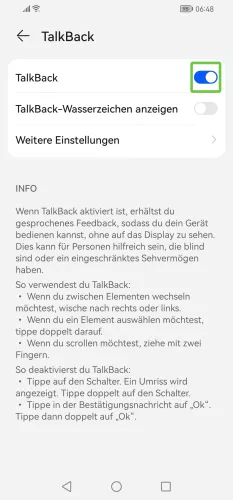 Huawei Android 10 - EMUI 12 TalkBack (Schalter)