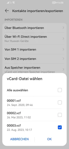 Huawei Android 10 - EMUI 12 VCF importieren