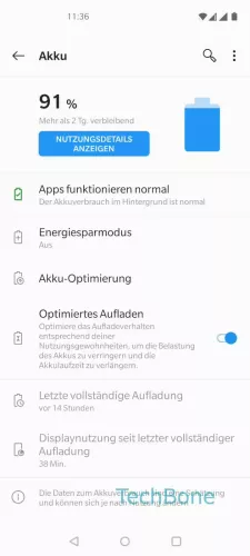 OnePlus Android 10 - OxygenOS 10 Akku-Optimierung