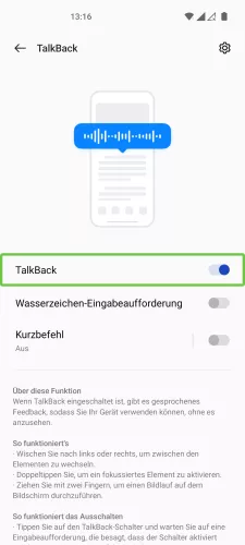 OnePlus Android 12 - OxygenOS 12 TalkBack (Schalter)
