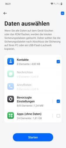 OnePlus Android 14 - OxygenOS 14 Daten wählen