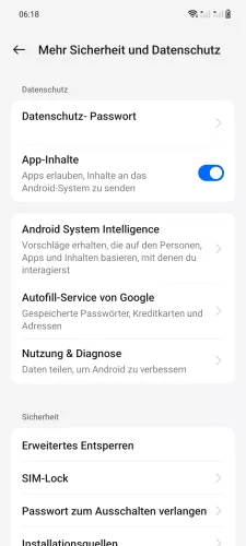 OnePlus Android 14 - OxygenOS 14 Datenschutz-Passwort