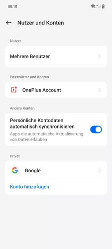 OnePlus Android 14 - OxygenOS 14 Konto hinzufügen