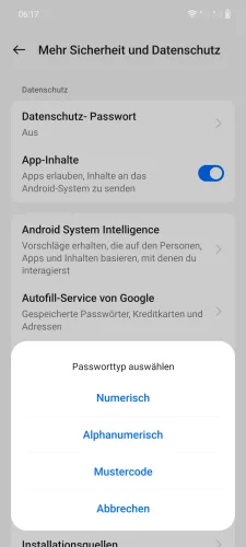 OnePlus Android 14 - OxygenOS 14 Passworttyp wählen