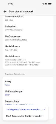 Oppo Android 13 - ColorOS 13 Zufällige MAC-Adresse verwenden,, MAC-Adresse des Geräts verwenden