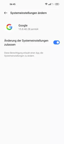 Realme Android 12 - realme UI 3 Änderung der Systemeinstellungen zulassen