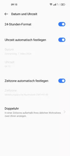 Realme Android 12 - realme UI 3 Uhrzeit automatisch festlegen ausschalten