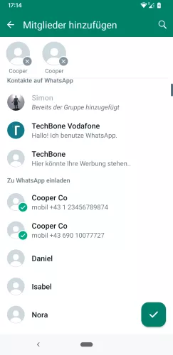 WhatsApp Android Kontakte auswählen