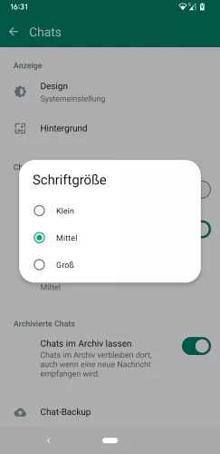 WhatsApp Android Schriftgröße wählen