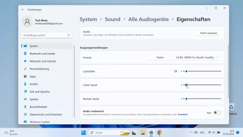 Windows 11 Windows 11 Audiobalance anpassen