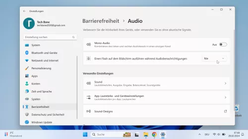 Windows 11 Windows 11 Bildschirmlicht während Audiobenachrichtigungen