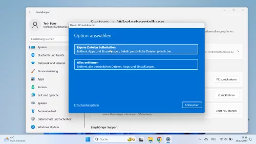 Windows 11 Windows 11 Eigene Dateien beibehalten,, Alles entfernen