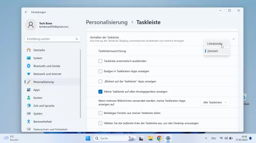 Windows 11 Windows 11 Linksbündig,,Zentriert