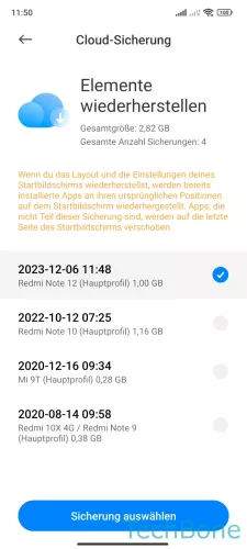 Xiaomi Android 13 - MIUI 14 Backup wählen