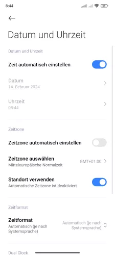 Xiaomi Android 14 - HyperOS 1 Zeitzone auswählen