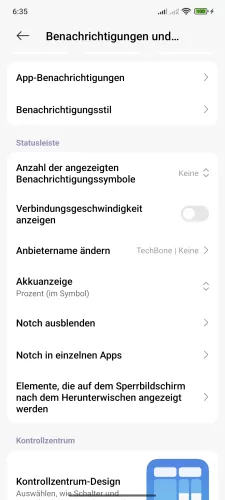 Xiaomi Android 15 - HyperOS 2 Anzahl der angezeigten Benachrichtigunssymbole