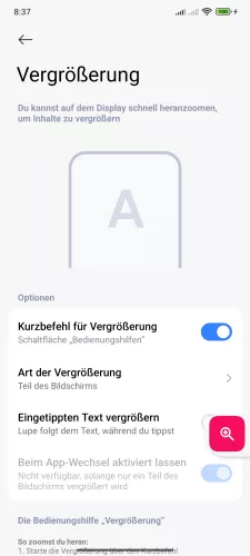 Xiaomi Android 15 - HyperOS 2 Art der Vergrößerung