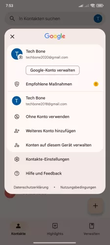 Xiaomi Android 15 - HyperOS 2 Kontakte-Einstellungen