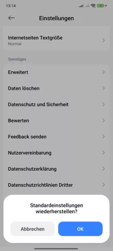 Xiaomi Android 15 - HyperOS 2 Mi Browser-Einstellungen zurücksetzen Xiaomi Android 15 - HyperOS 2 Mi Browser-Einstellungen zurücksetzen