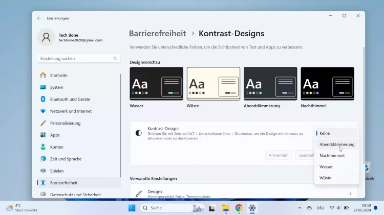Windows 11 Windows 11 Kontrast-Design wählen Windows 11 Windows 11 Kontrast-Design wählen