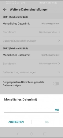 Schritt 6: Tippe auf MB um auf GB zu ändern Datenlimit für mobile Daten festlegen - Tippe auf MB um auf GB zu ändern