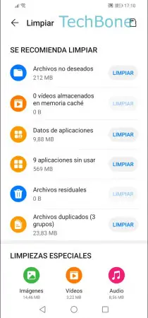 Paso 4: Selecciona una recomendación para limpiar Limpiar memoria - Selecciona una recomendación para limpiar