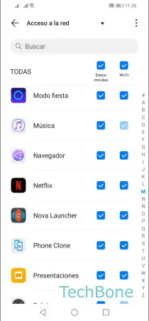 Paso 5: Activa o desactiva los datos móviles y/o Wi-Fi de una aplicación Acceso a Internet de una aplicación - Activa o desactiva los datos móviles y/o Wi-Fi de una aplicación