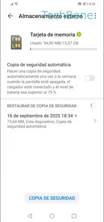 Paso 7: Activa o desactiva Copia de seguridad automática Copia de seguridad automática - Activa o desactiva Copia de seguridad automática