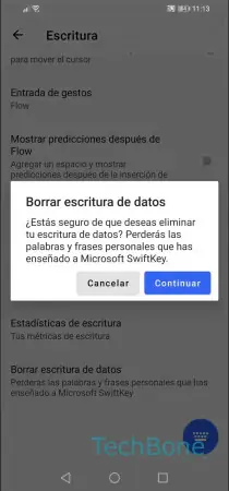 Paso 7: Presiona Continuar Eliminar datos y palabras aprendidas - Presiona Continuar
